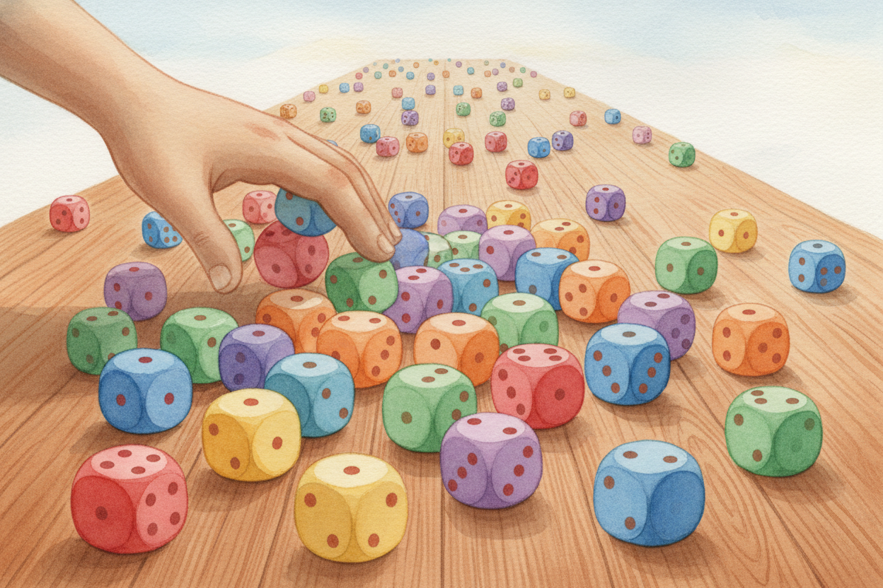 Each comparison has a small chance of being a match — about **one in three hundred sixty-five**. But you're rolling the 