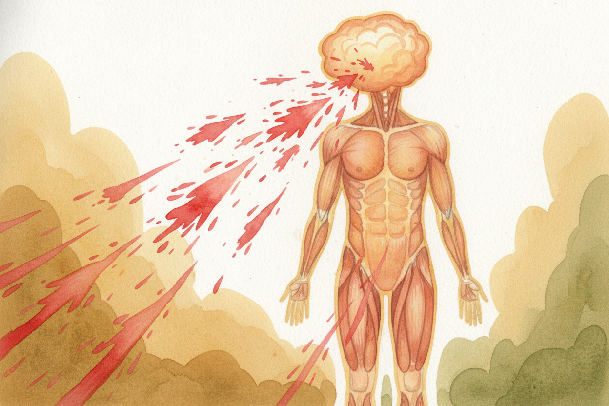 Your muscles start ~~yelling for help~~. They send **chemical signals racing through your blood** to your brain: "*We ne