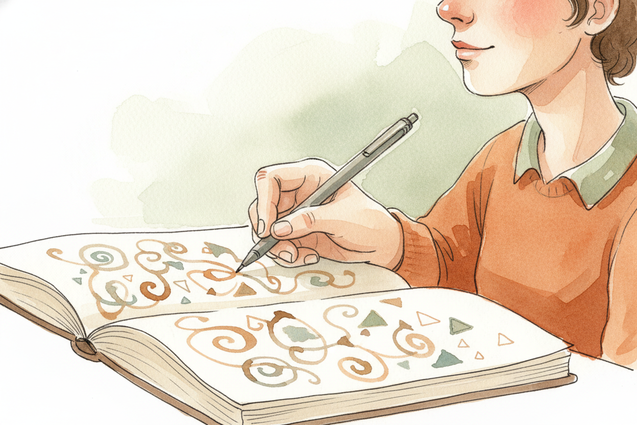 Doodling gives your brain **just enough to do**. Your hand moves, your eyes track the lines, patterns emerge on the page