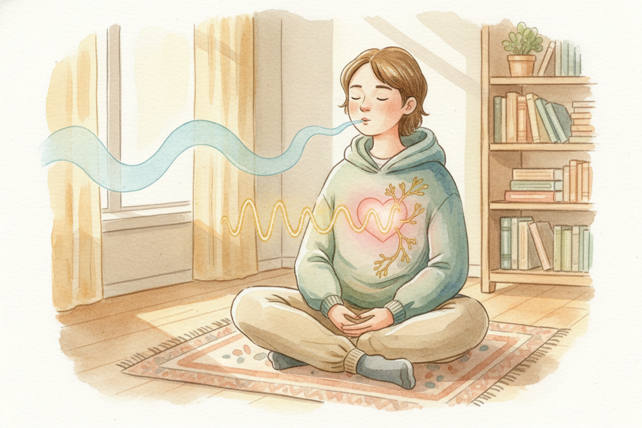 A deep breath works best when you **make the exhale longer than the inhale**. *Breathe in for four counts, out for six*.