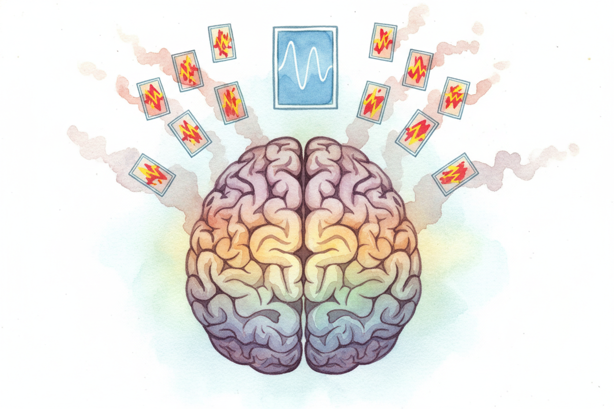 Meanwhile, the slow rhythm of breathing gives your brain something simple to focus on. Instead of ~~spinning through a h