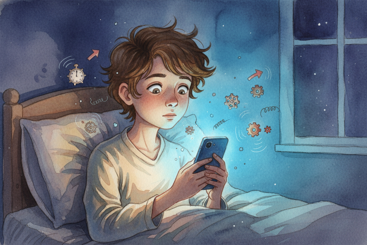 But what if you've been staring at your phone screen before bed? Blue light from screens **tricks your brain** into thin