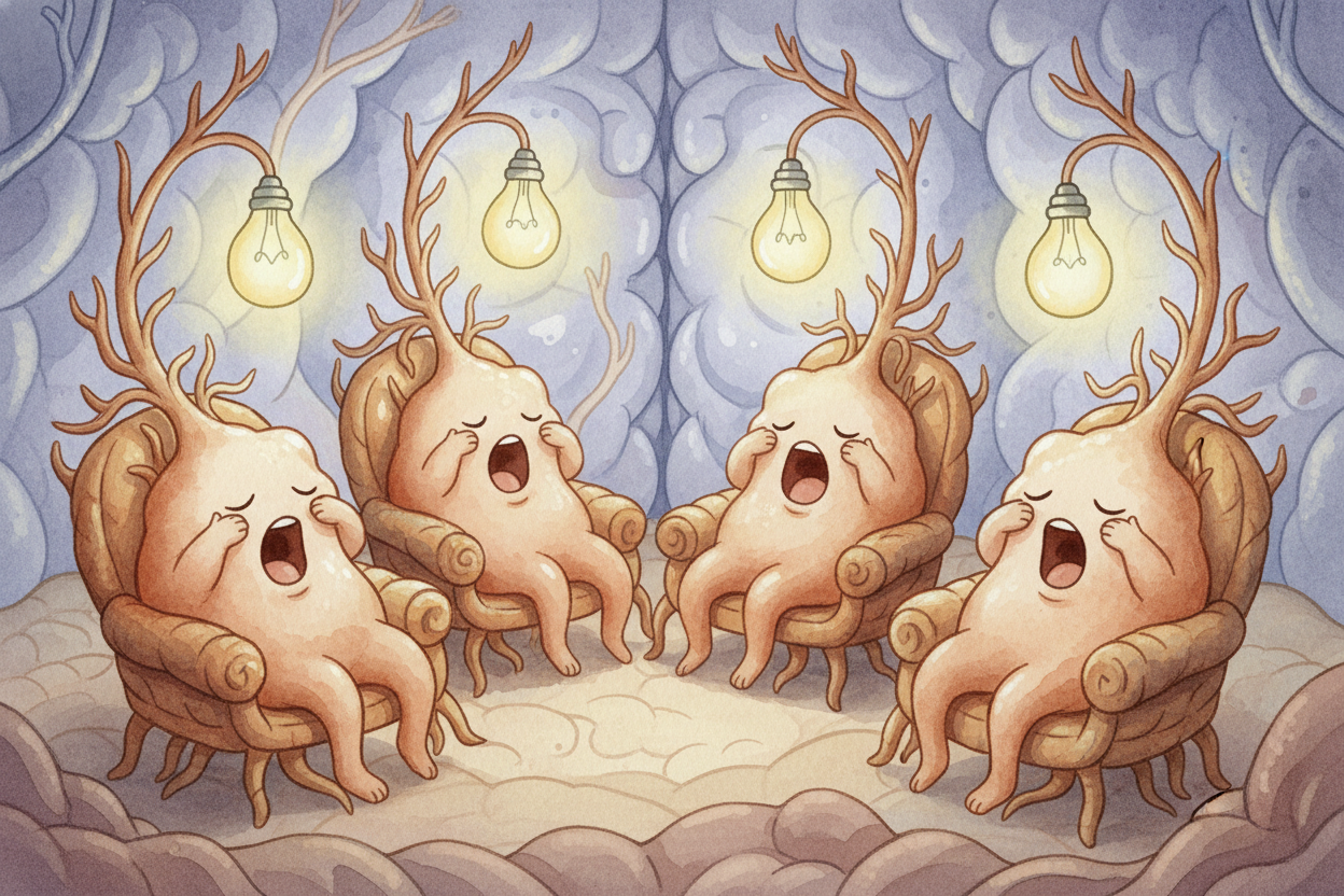 **Less blood in your brain** means less oxygen and fuel up there. Your ++neurons++ — _the tiny brain cells that keep you