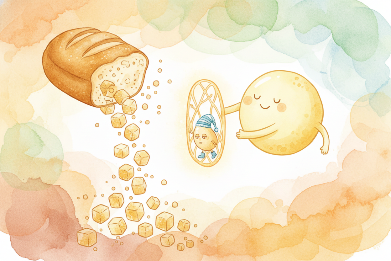 ~~But there's a second sneaky thing happening.~~ When you eat carbs — bread, rice, pasta, cookies — your body breaks the