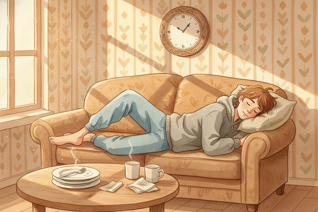 The drowsiness usually fades after an hour or two, once your stomach finishes the ~~heavy lifting~~ and your blood goes 
