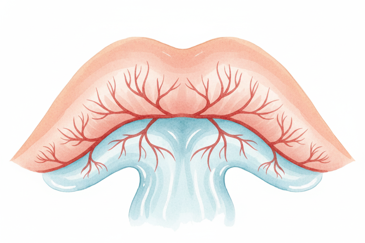 ~~Here's the real culprit:~~ **the roof of your mouth**. Up there, tucked behind your front teeth, runs a *network of bl