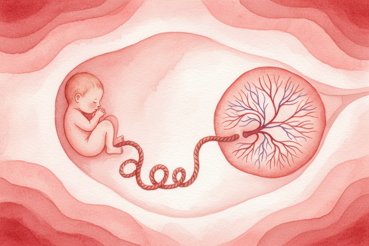 **그 다리가 바로 탯줄이었어요.** *엄지손가락만큼 굵고*, 꼬불꼬불하고, **고무줄처럼 말랑한 줄이었지요.** 탯줄은 너를 자궁 벽에 붙어 있는 _팬케이크 모양의 기관_, ++태반++과 이어 주었어요. 엄마의 피