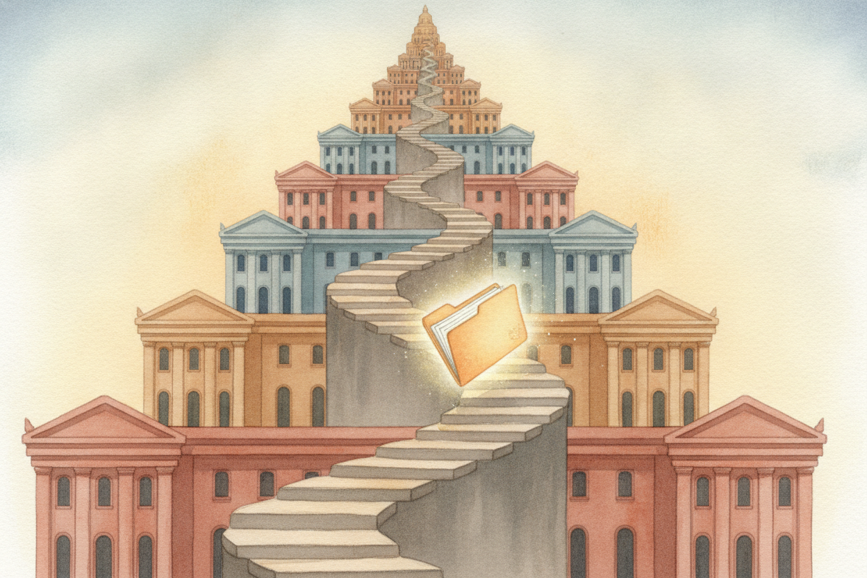 Most arguments never reach the top. They start in smaller, local courts, where most cases finish for good. ~~But sometim