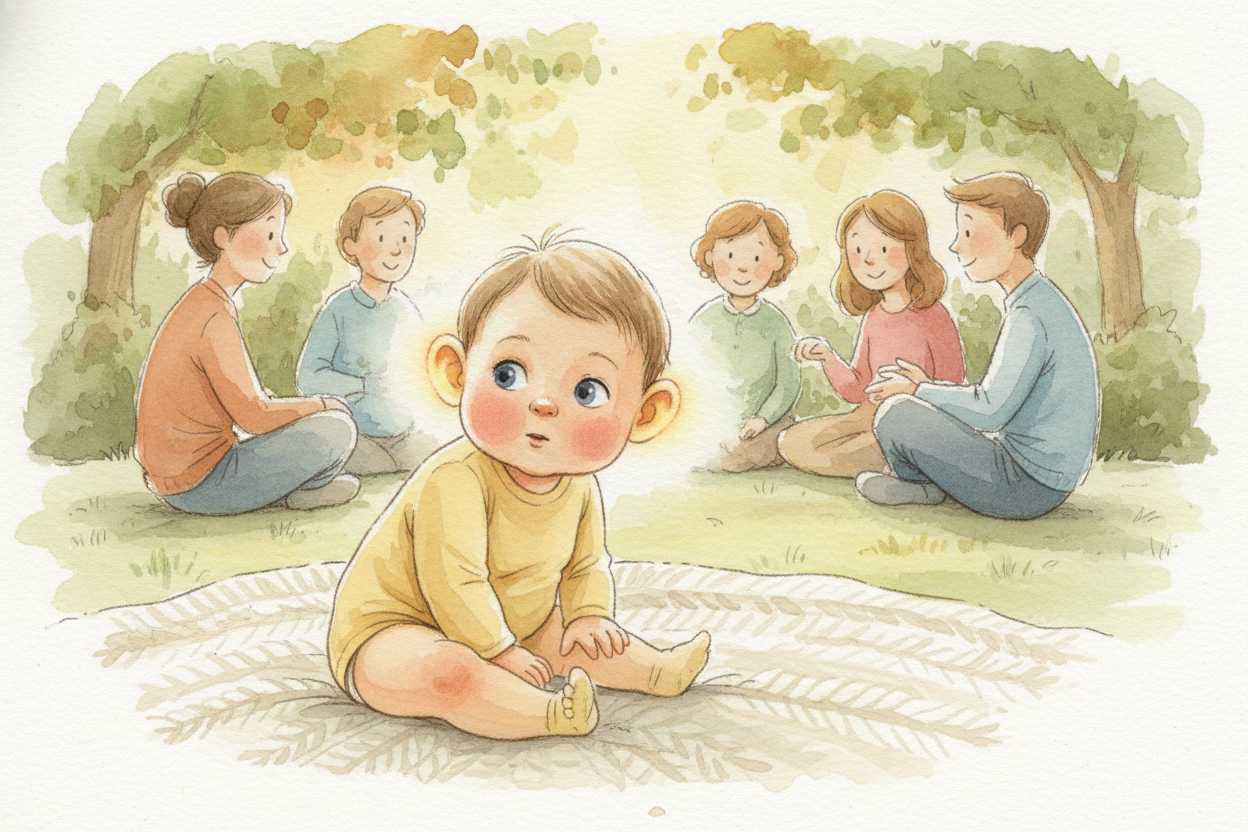 When you're a baby, your brain is **listening to everything**. You hear your parents, your neighbors, the people at the 