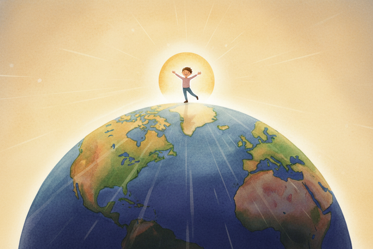 ~~Picture yourself~~ standing on Earth as it rotates. The sun doesn't move around us—**we spin toward it, then away from