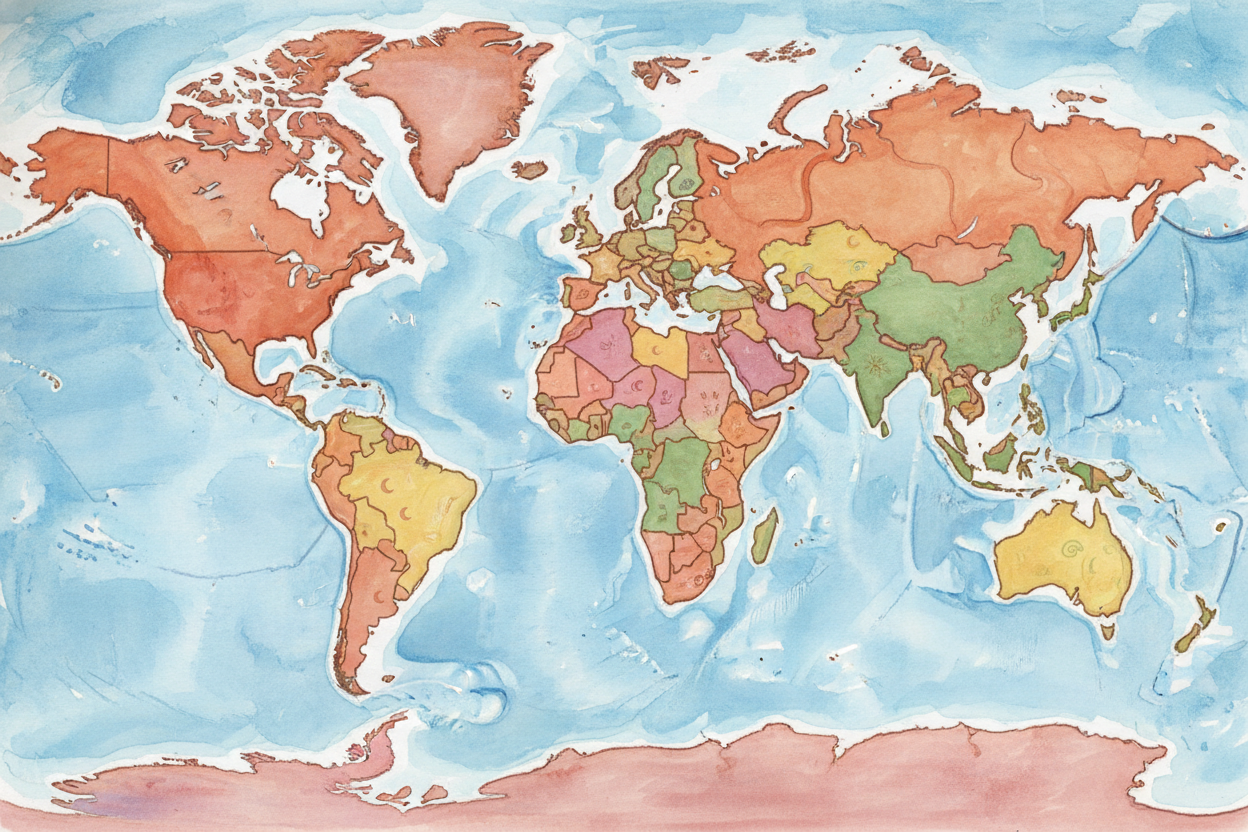 Of course, countries drew their borders through the neat slices, so the zones got wiggly. ++China++ uses one time zone f