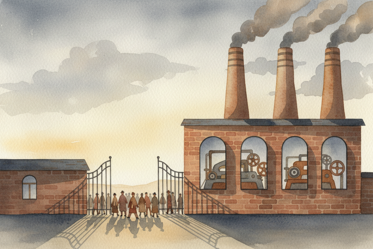 ~~Then factories appeared.~~ Suddenly hundreds of people had to show up at the same building, use the same machines, and