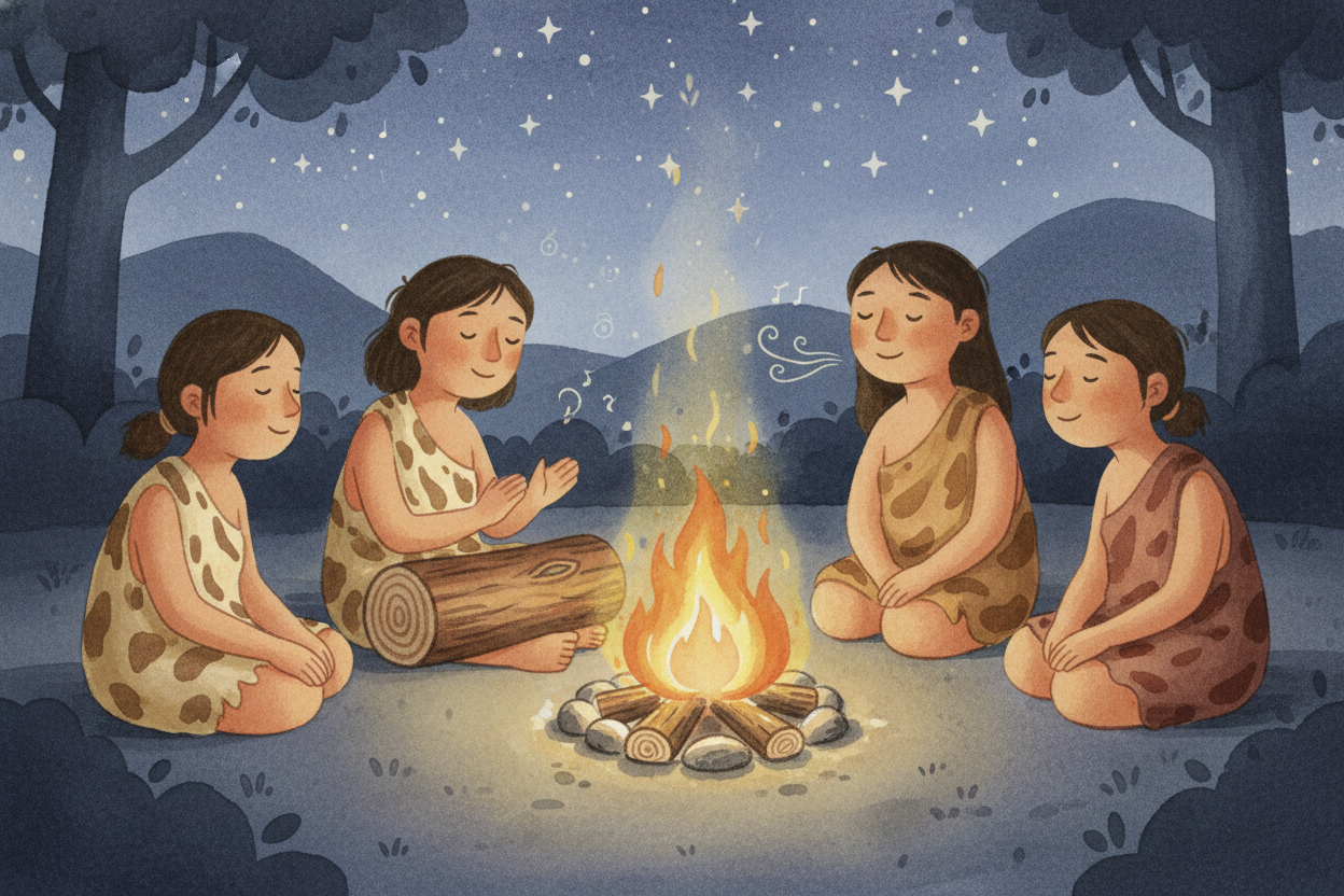 우리의 뇌는 음악을 이해하도록 진화한 것이 아닙니다. 석기 시대에는 콘서트도 없었고, 매머드를 사냥하며 듣는 ++스포티파이++ 재생 목록도 없었죠. ~~그런데도~~ 지금까지 발견된 *모든 인간 문화에는 음악이 있습니