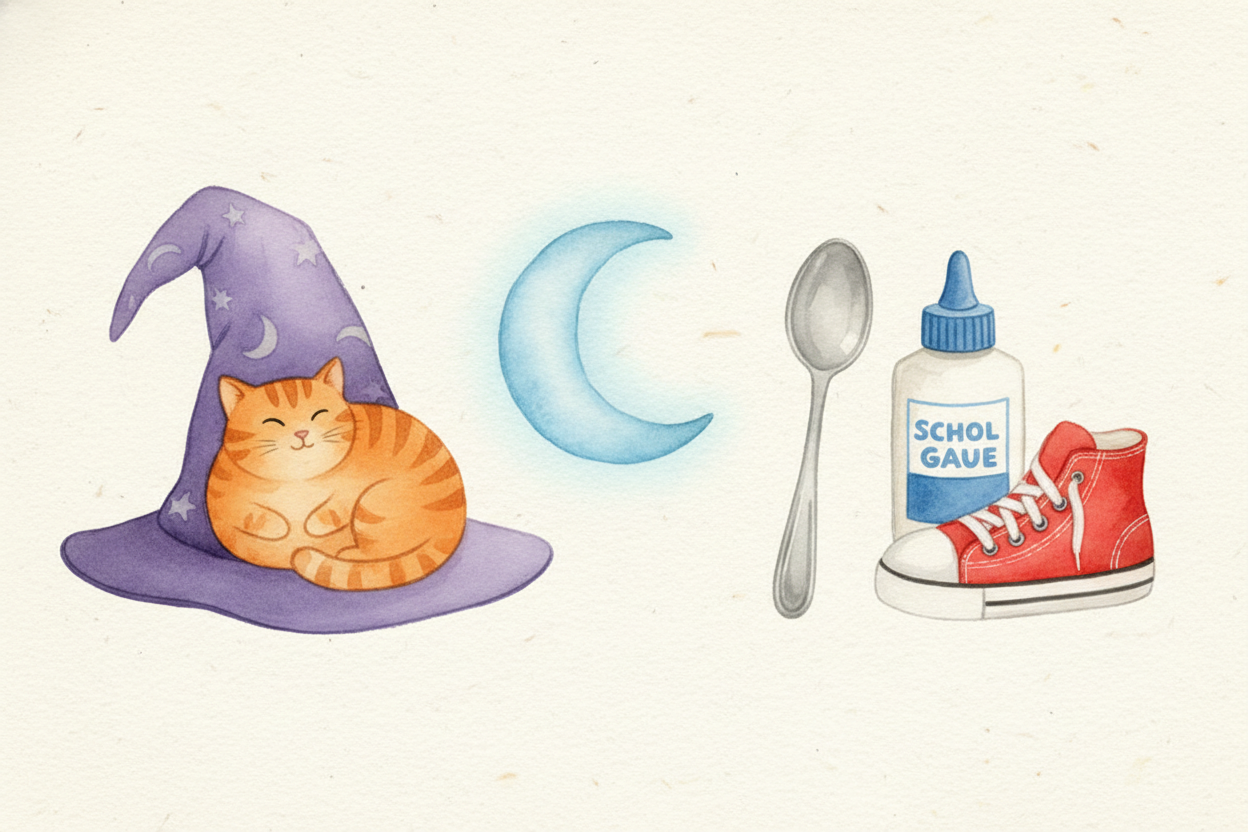 Words can stick together in funny ways. ++Cat and hat++. Moon and June. Blue and you. When words end with the same sound