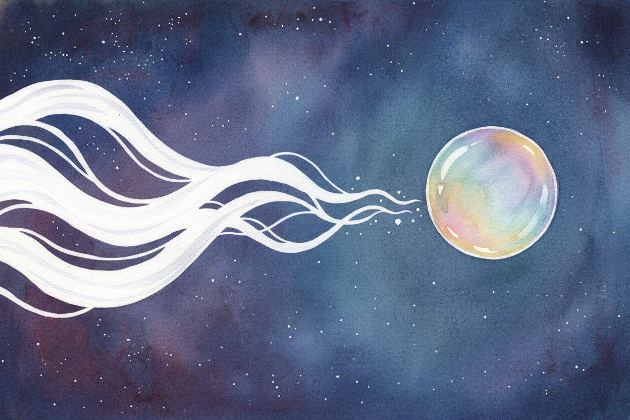 ++Soap bubbles++ don't have pigments. They make color a completely different way — by **playing a trick with light waves