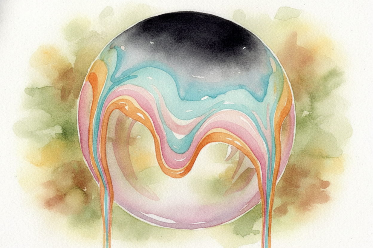 As the bubble gets thinner — **water draining, evaporating** — the thickness changes and the colors shift. ~~Blue become