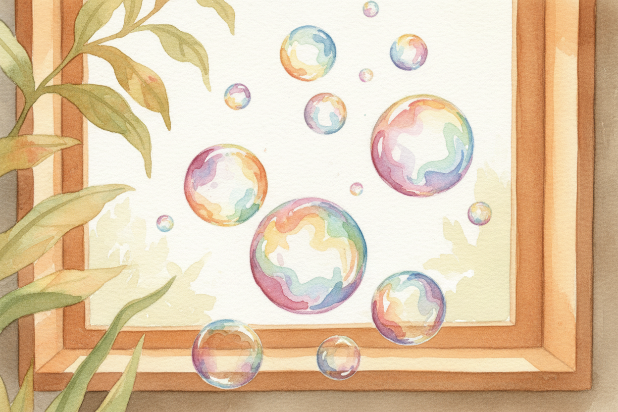 Paint **takes colors away** by absorption. Bubbles **make colors appear** by interference. The bubble doesn't contain th
