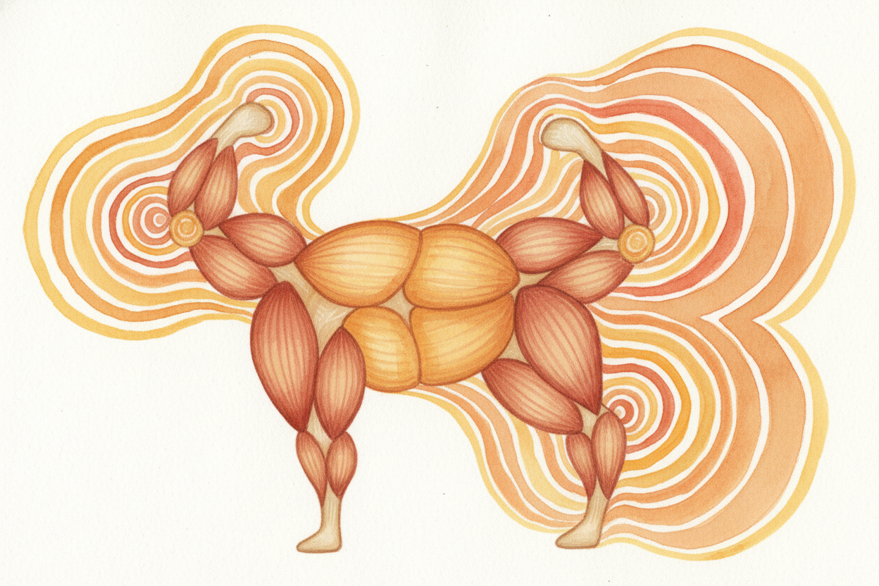 Each tiny contraction **burns a little fuel**. ~~Burning fuel releases heat~~ as a byproduct — _the same way a car engin