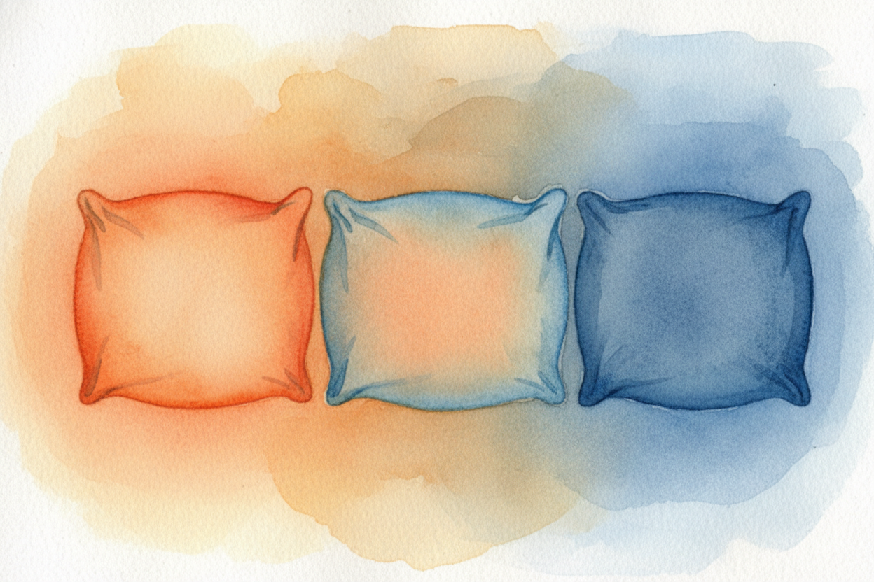 ~~But here's the tricky part.~~ That cool spot on the pillow? It **warms up in minutes**. Your leg gets warm from the ro