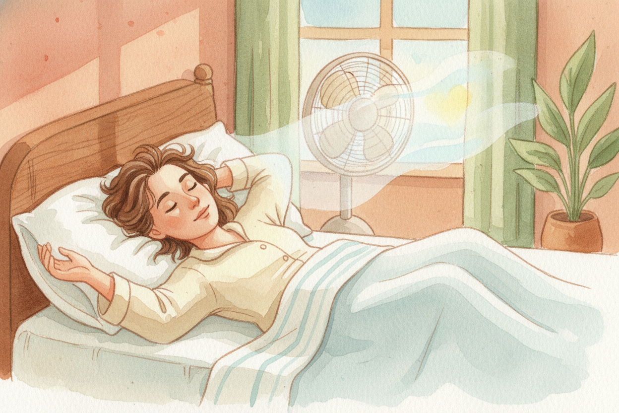 This is why people sleep better in cool rooms. It's why you might sleep with a fan on, or crack a window, or toss off th