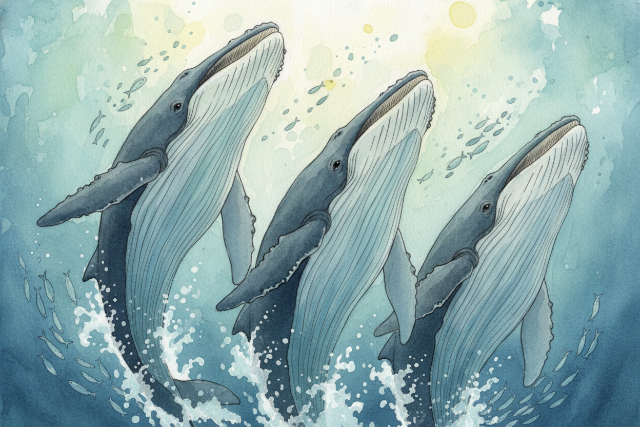 ~~Then one whale gives the signal.~~ Scientists think it might be a special call, *a trumpet blast through the water*. E
