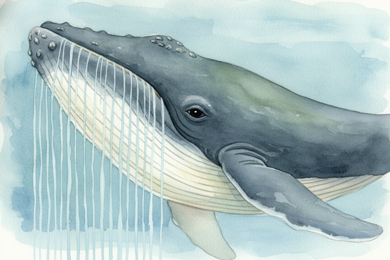 Each whale's throat has _accordion-like pleats_ that expand to hold all that water. Then they close their mouths and use