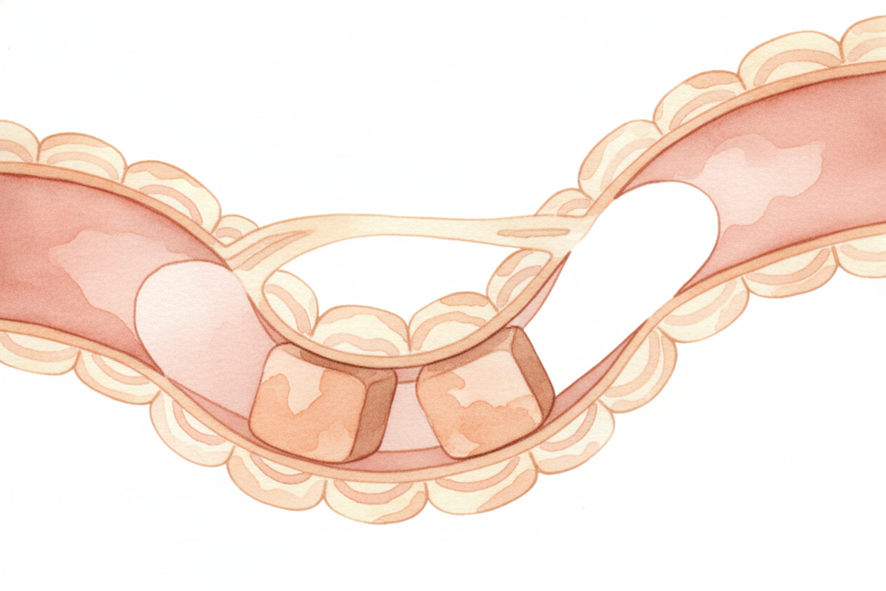 As the firm material inches forward, the stretchy parts bulge out while the tight parts stay flat. ~~Squeeze, bulge, squ