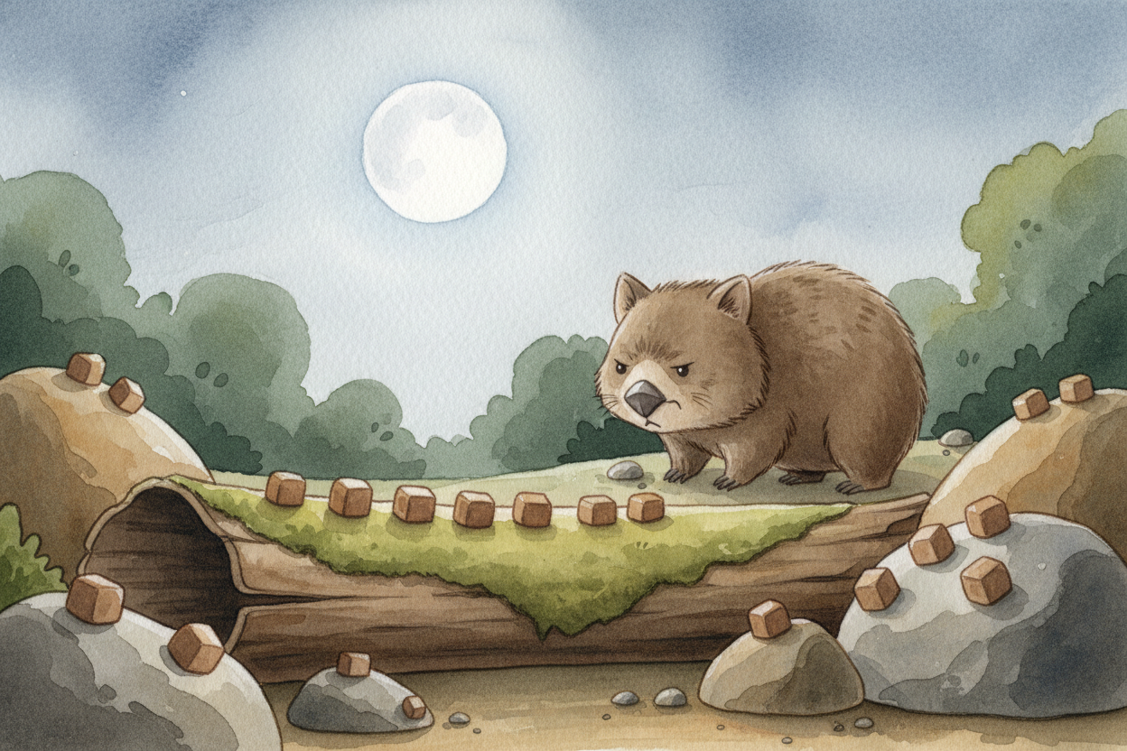 Wombats can produce **up to a hundred cubes a day**, and they're picky about placement. They'll climb onto the highest r