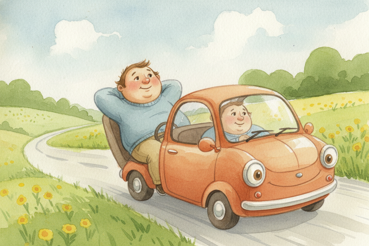 While the car cruises along, you and the car are **moving together as a team**. *Same speed. Same direction.* Your body 