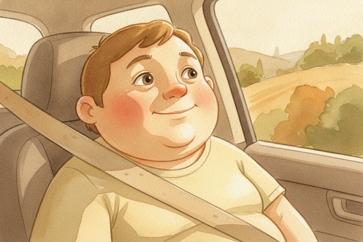 Then your seatbelt steps in. It's the message-deliverer your body was missing. It catches your chest and says, "~~Hey — 