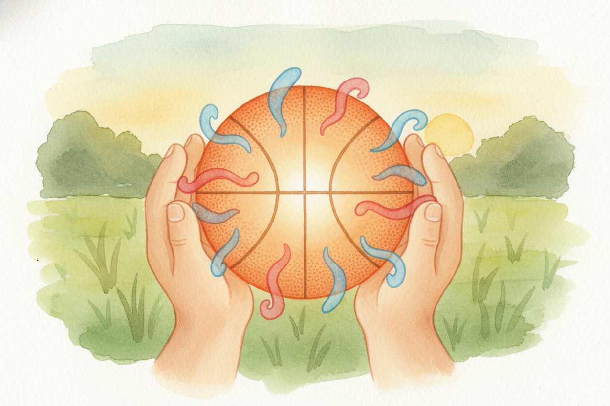 When the ball is just sitting in your hands, those air molecules push the rubber into a perfect sphere. The rubber pushe