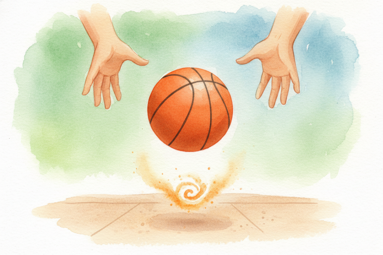 The ball sails back up — **not quite as high** as where you dropped it, because some energy turned into heat and sound d