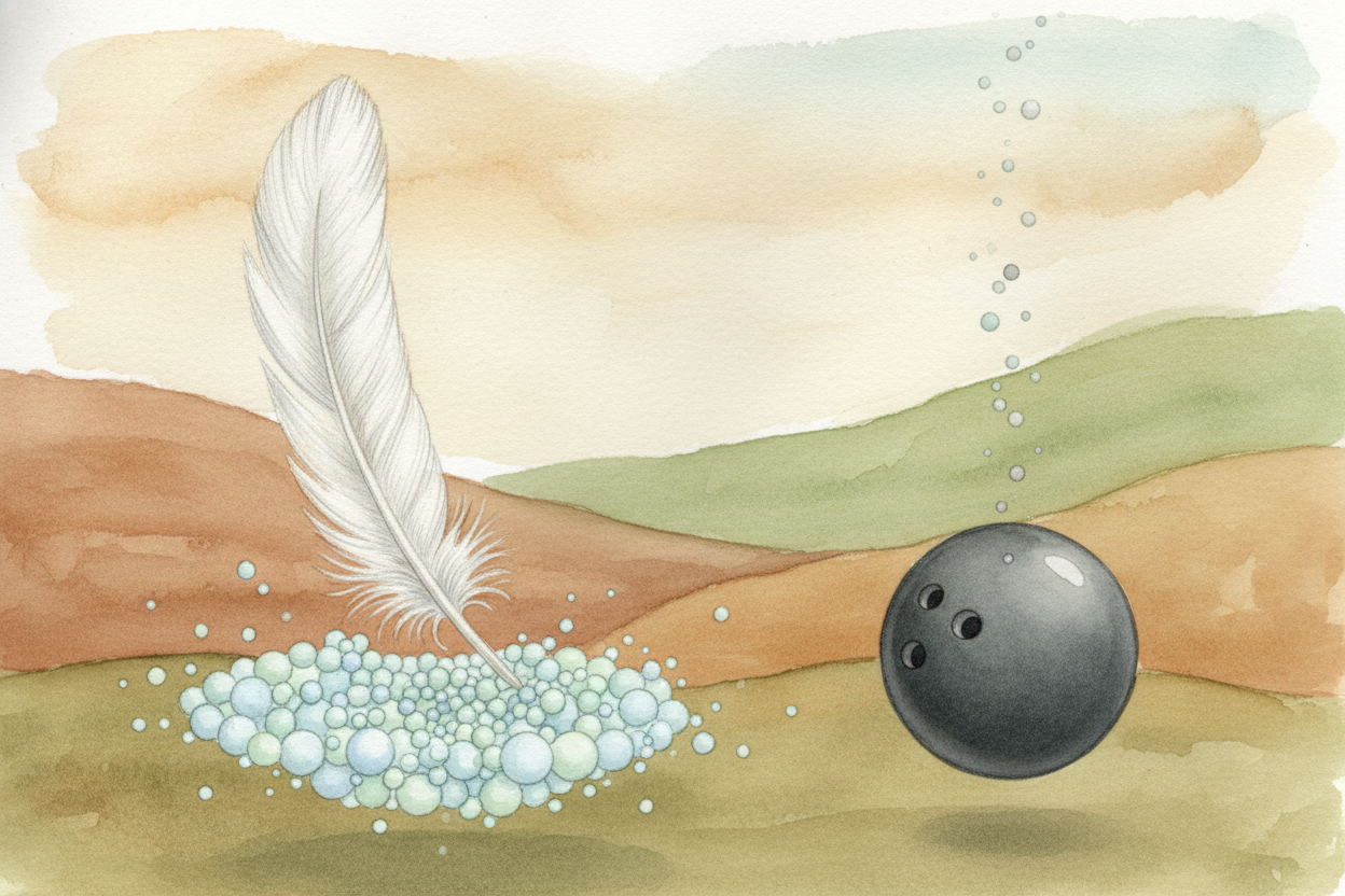 ~~Here's why~~ air resistance ruins the race. The feather is **wide and flat and fluffy** — it has a huge surface area f