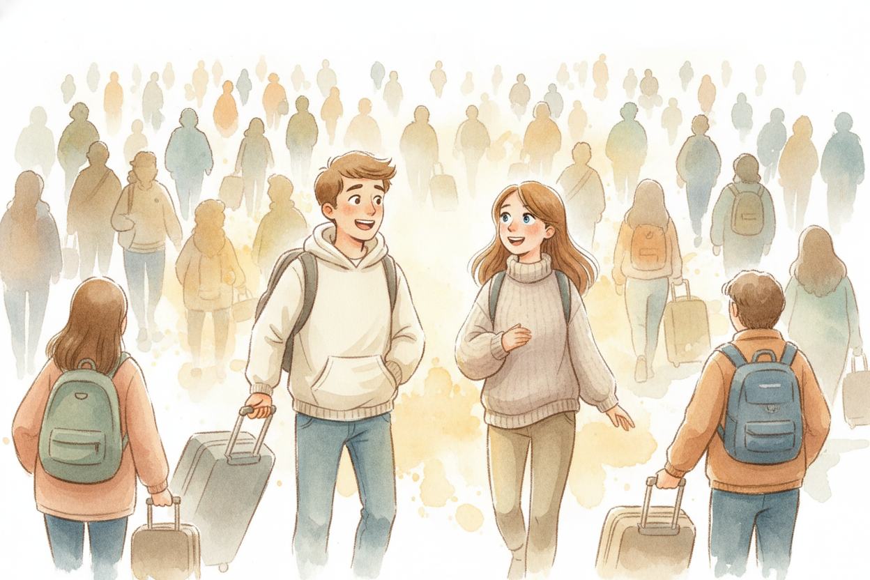 You're in a crowded airport, scanning a sea of strangers. ~~Then — there!~~ Your friend's face **pops out like the only 