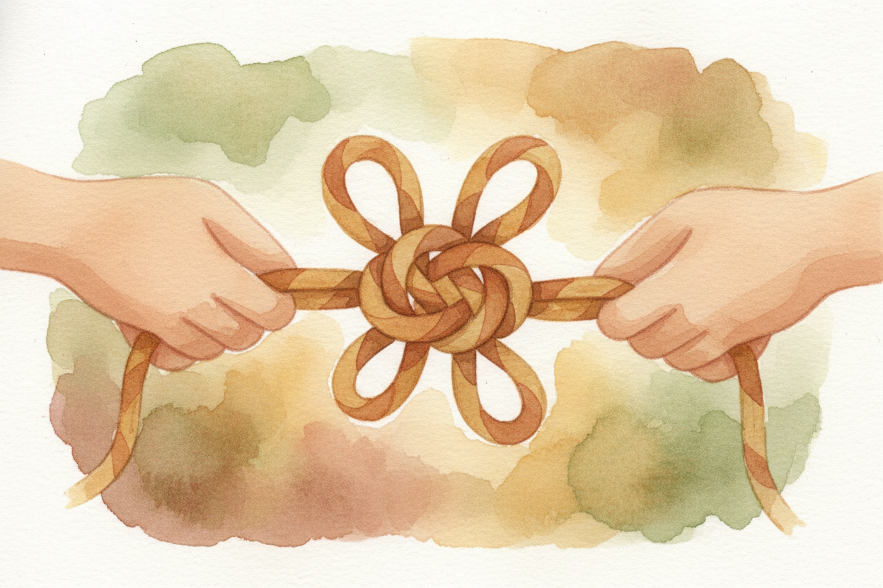 A knot works by forcing the rope to **press against itself** in multiple places at once. When you loop a shoelace over a