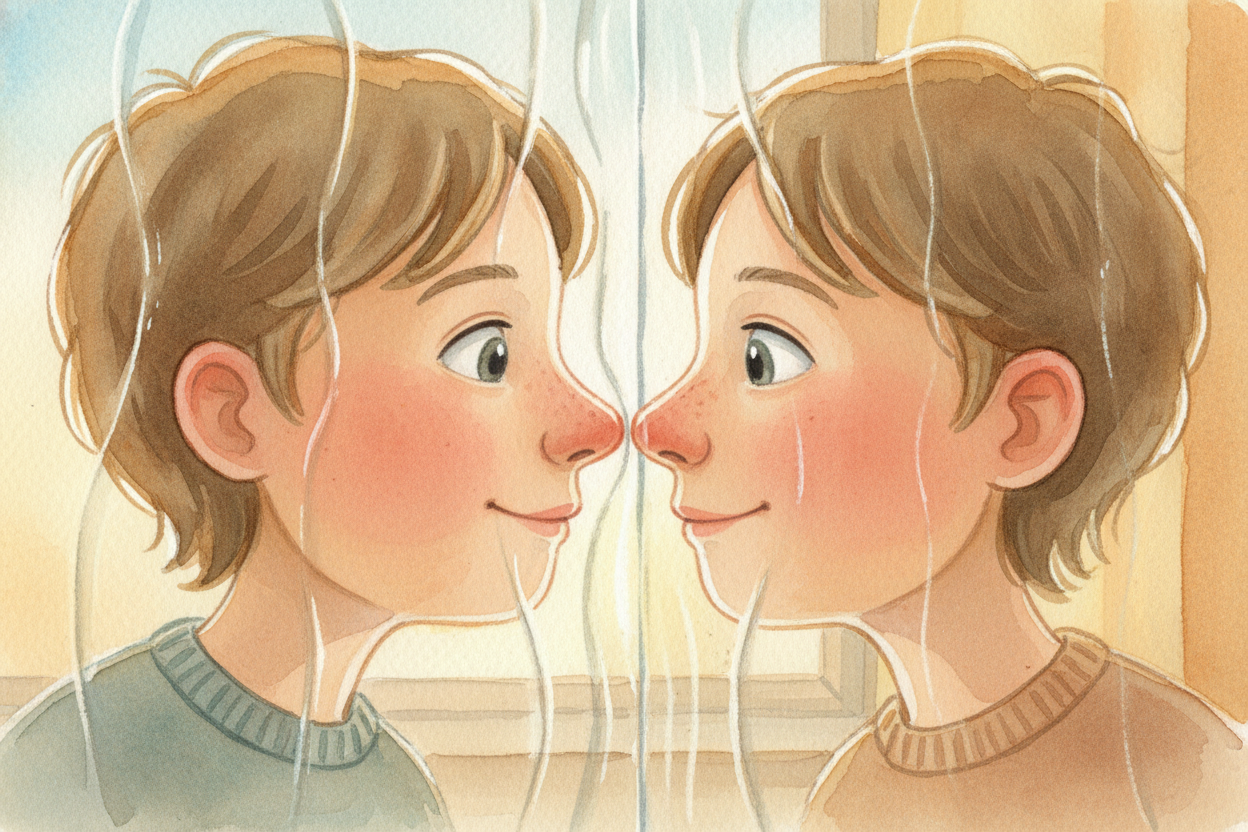 Think about your nose. It's the closest part of you to the mirror, right? And in the reflection, ~~mirror-you's nose~~ i