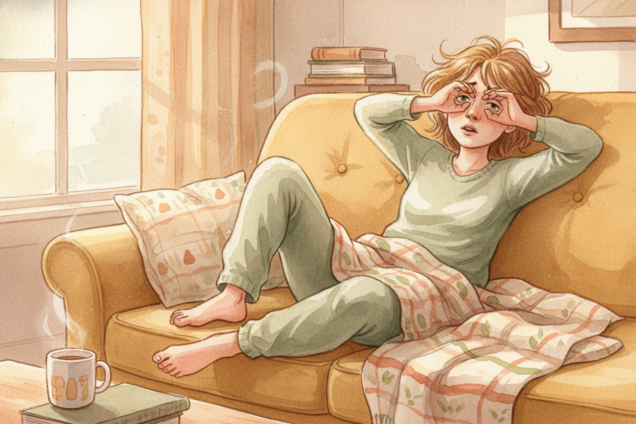 You flop onto the couch for a "quick twenty minutes." When you wake up, your head feels stuffed with cotton, your limbs 