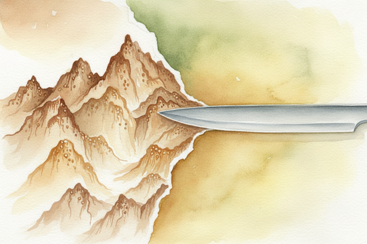 ~~Then there's the paper itself.~~ A knife makes a clean slice, but paper has a rough, jagged edge — even when it looks 