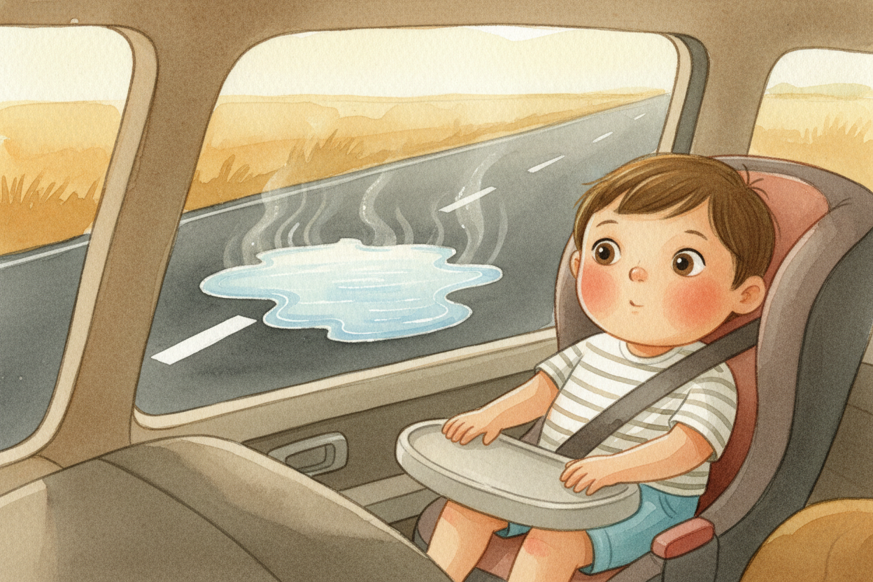 You're riding in the car on a scorching summer day, and there it is up ahead — a shimmering puddle stretched across the 