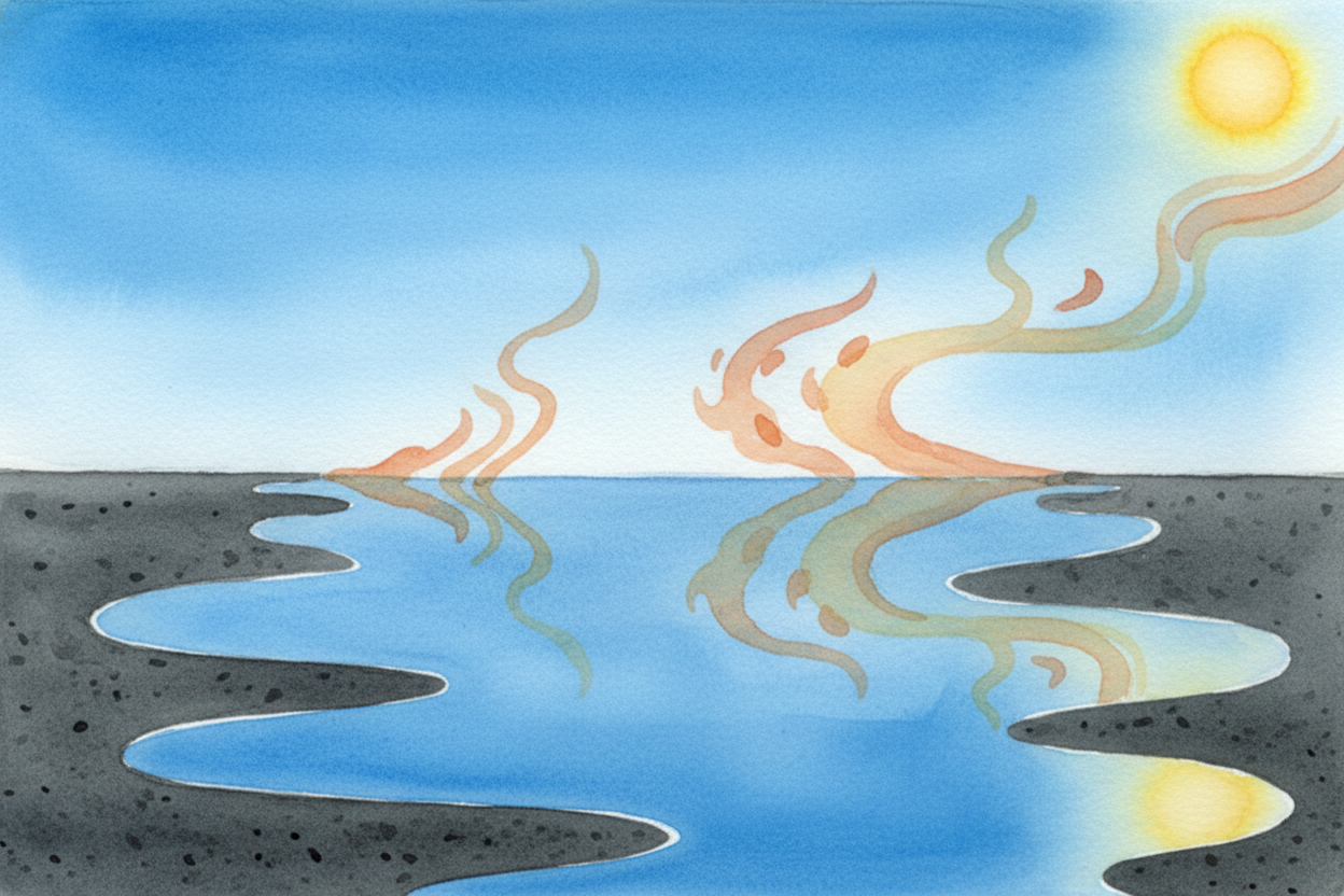 ~~Here's the secret:~~ that "puddle" is actually the sky. You're seeing the blue sky reflected on the road, and **your b