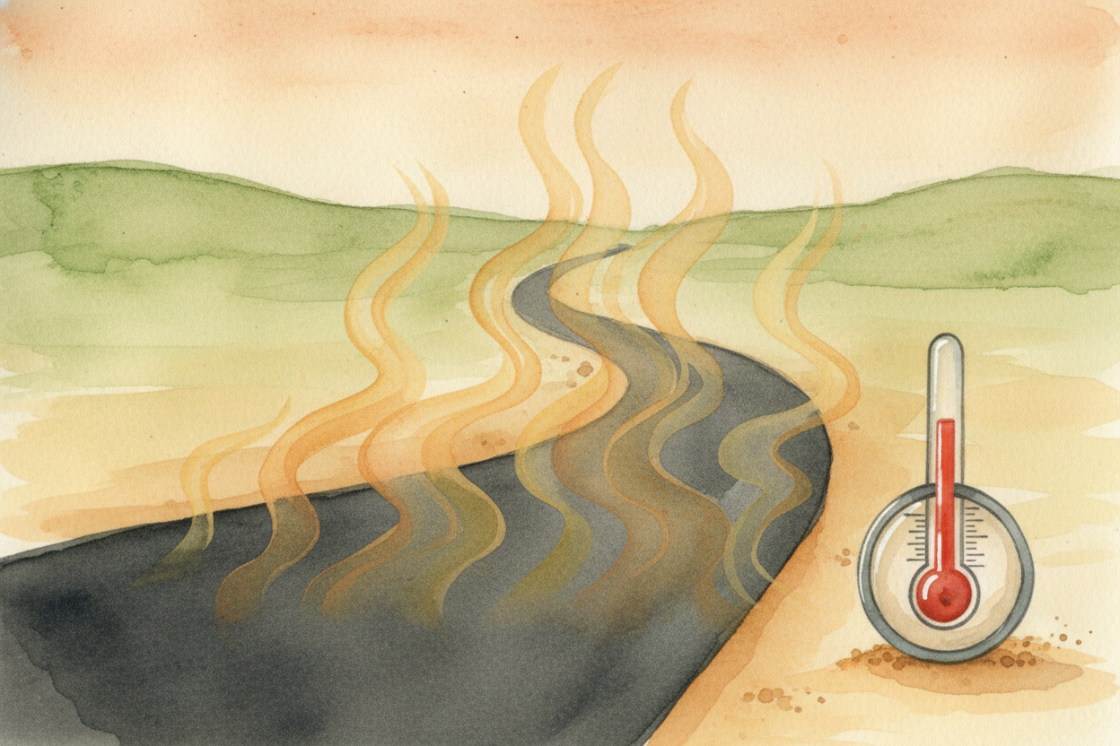 ~~But why does the sky show up on the road?~~ The answer is heat. On a blazing hot day, the asphalt gets **absolutely sc