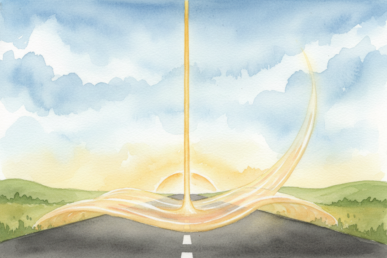 ~~Now here's where it gets weird.~~ Light normally travels in straight lines, but when it passes from cooler air down in