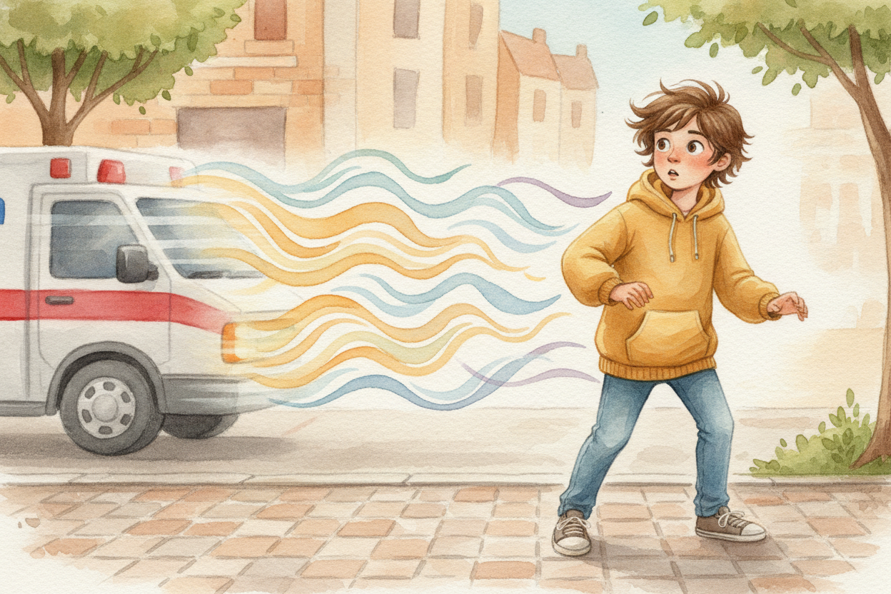 So at the exact moment it ~~zooms past you~~, you swap from the crowded front waves to the stretched back waves — and **