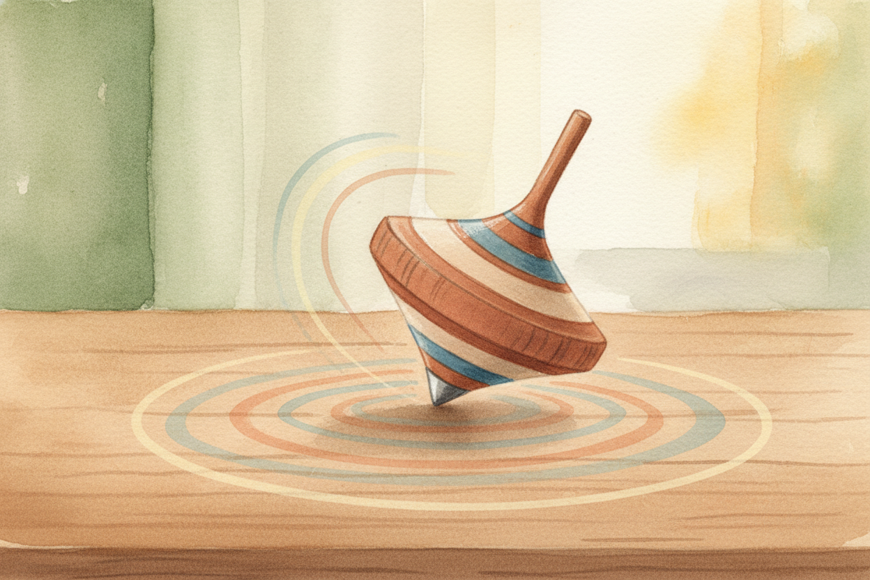 Gravity pulls, but it's **not strong enough or fast enough** to yank that spinning direction sideways. So instead of fal