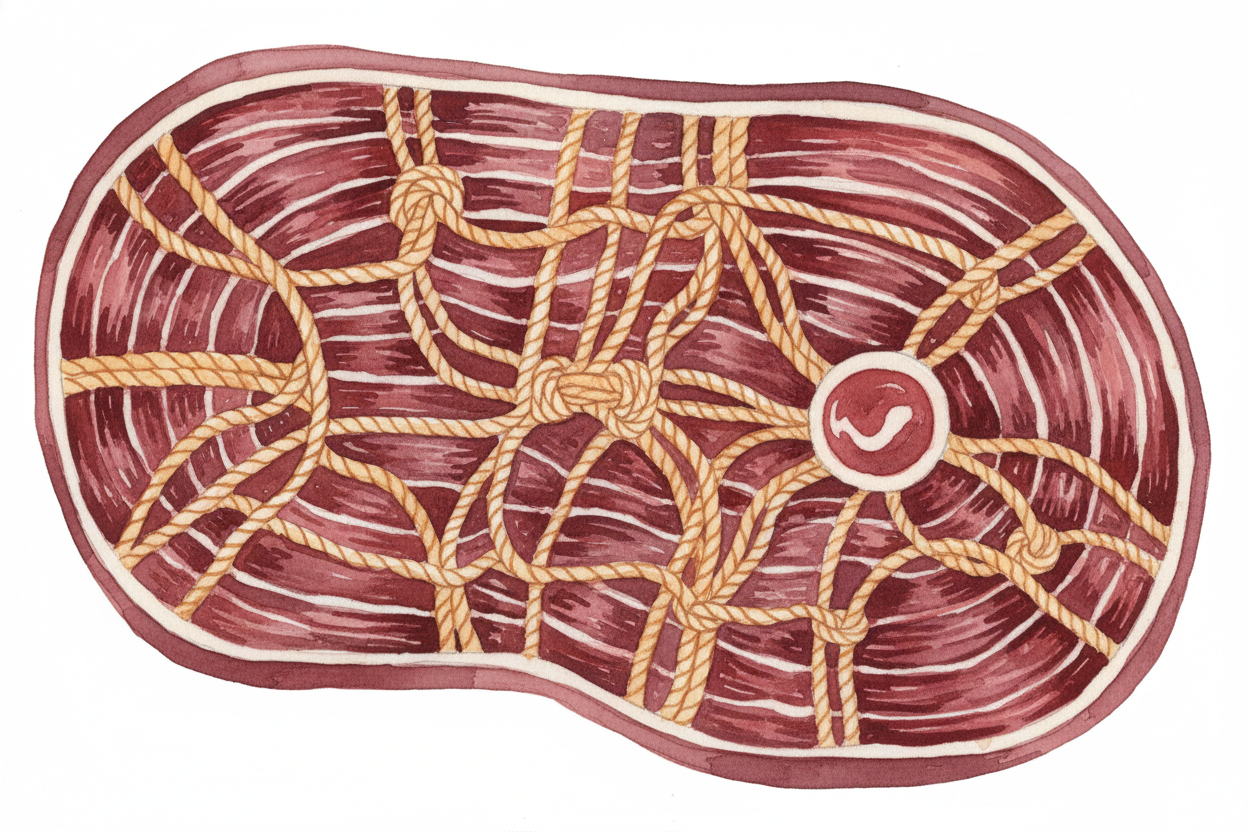 Inside every piece of meat, there's a hidden scaffold — a network of proteins called ++collagen++ and long fibers of mus