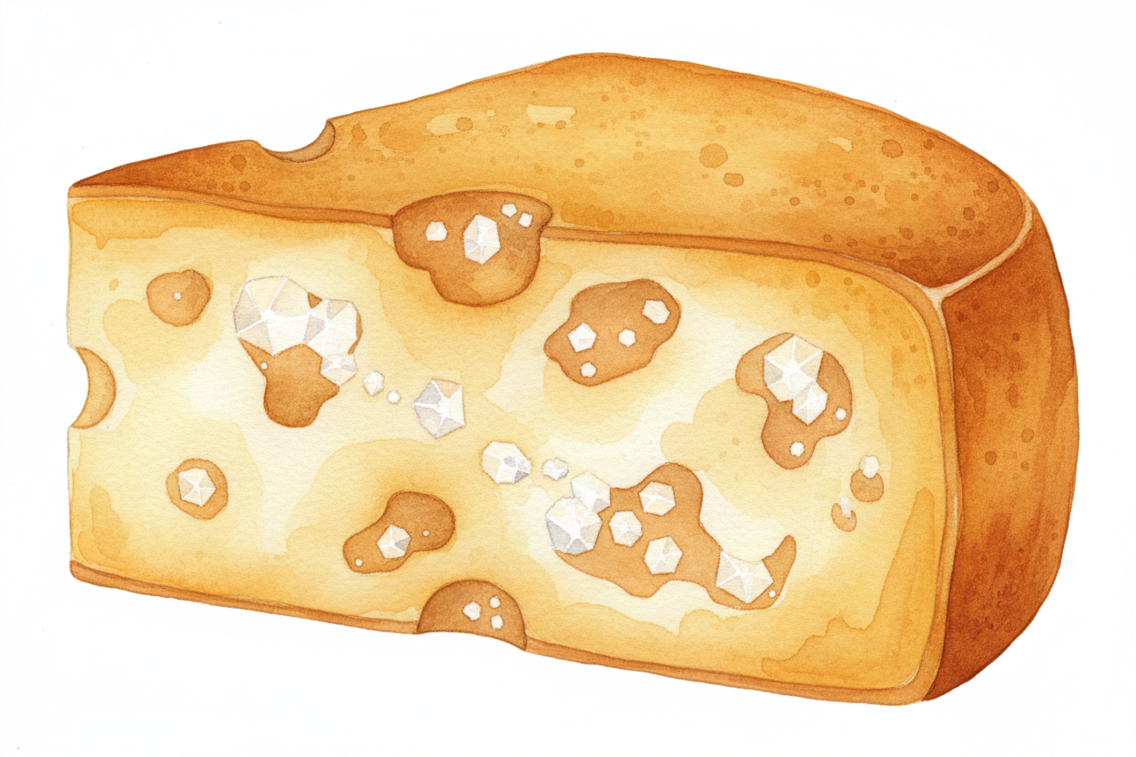 Then there are the crystals — those crunchy white specks in aged cheddar or parmesan. They're not salt. They're amino ac