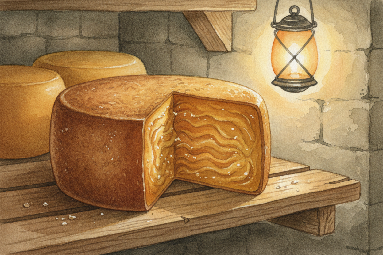 The longer cheese ages, the more its **flavor compounds multiply and concentrate**. *Water evaporates slowly through the