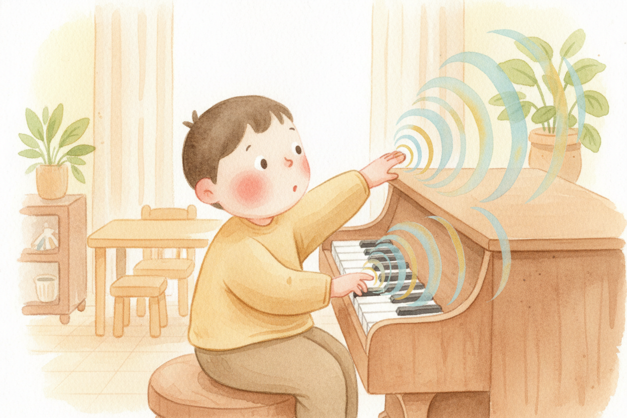 You sit at a piano and press **middle C**. Clear, bright. Then you press another C up high. Same note name, but somehow 