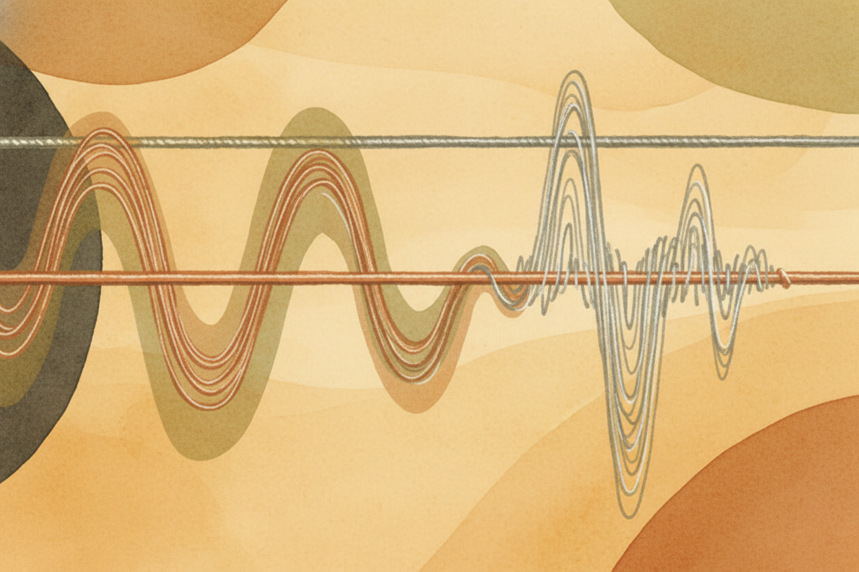 Sound is a wave — air molecules pushing and pulling in a rhythm. When a string vibrates fast, it shoves air fast, and yo
