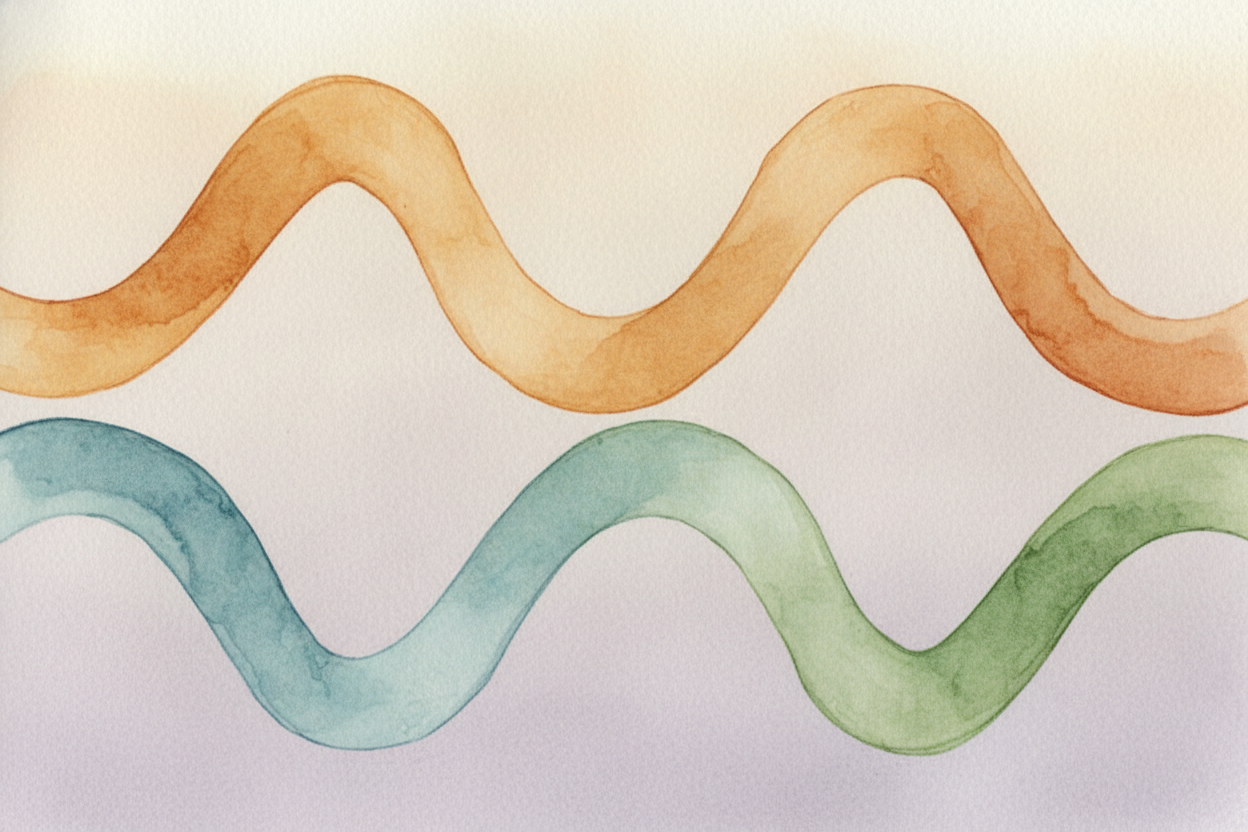 ~~Here's the magic:~~ when one wave **vibrates exactly twice as fast** as another, **they LINE UP**. Every two wiggles o